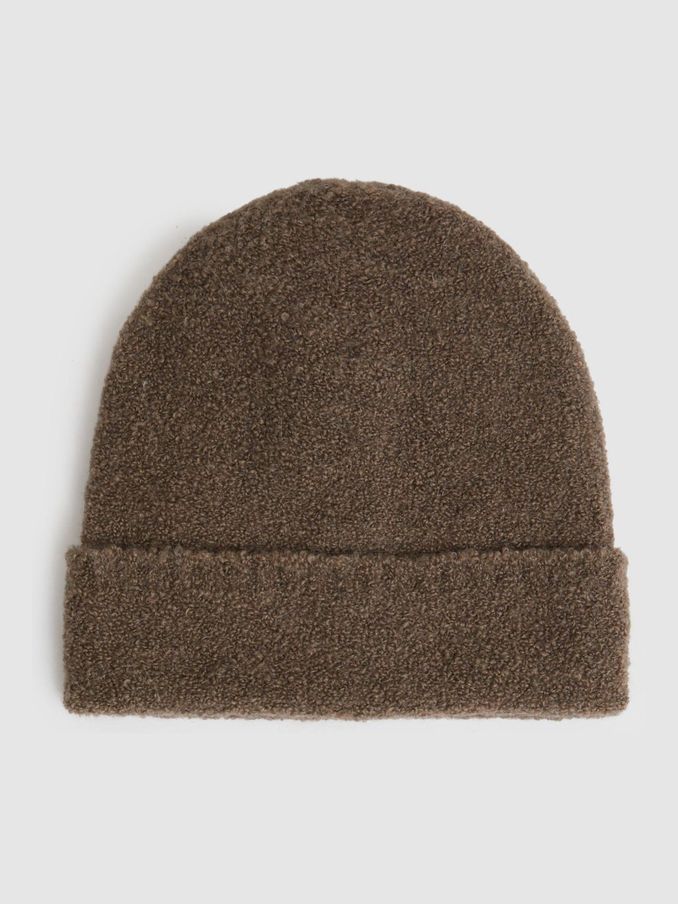 Alpaca Blend Bouclé Beanie in Taupe (E86654) | US$77