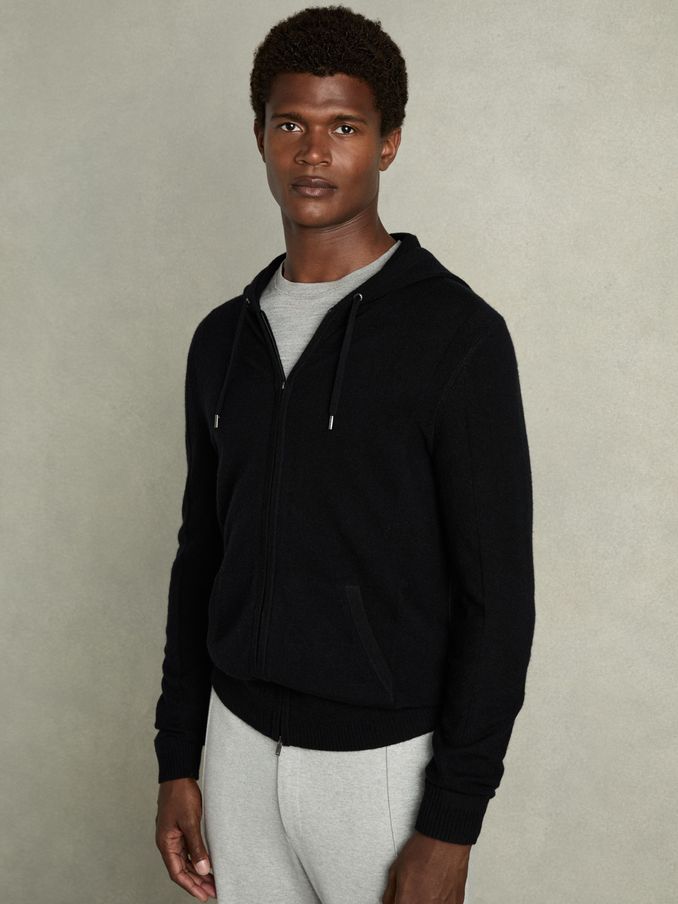 Wool and Cashmere Zip-Through Hoodie in Black (E86657) | €89