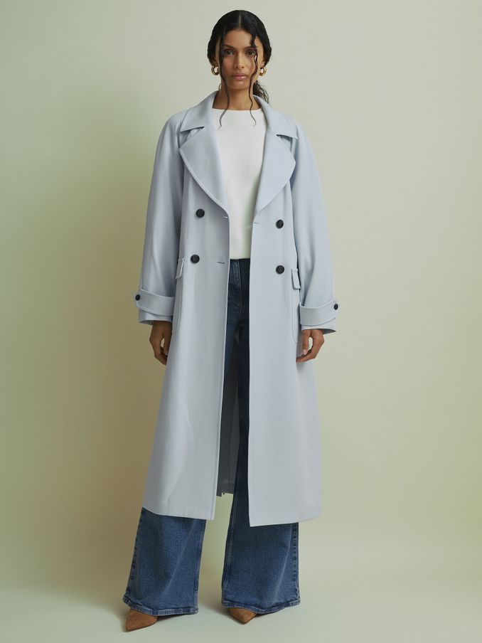 Florere Double Breasted Coat in Pale Blue (E86662) | US$159