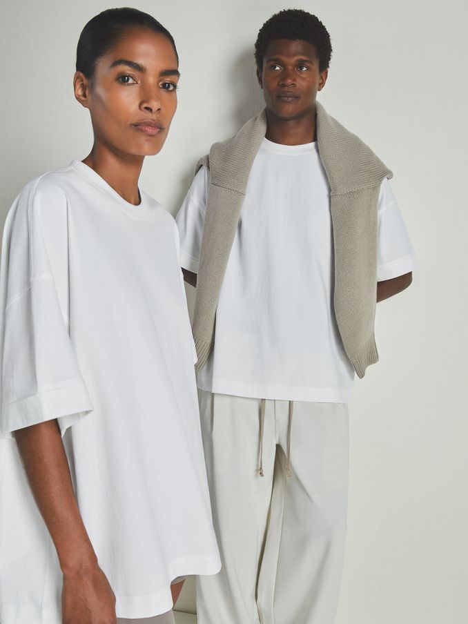 Reiss | Les 100 Ciels Cotton-Blend Jersey T-Shirt in White (E86667) | 97 QAR