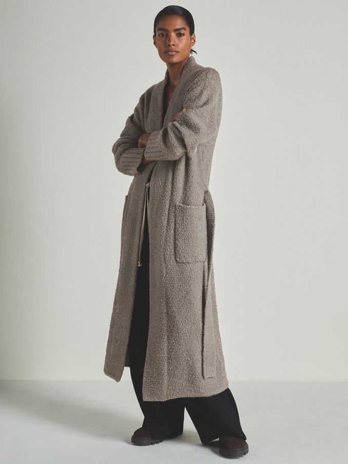 Reiss | Les 100 Ciels Bouclé Cardigan with Wool in Mink (E86673) | €112