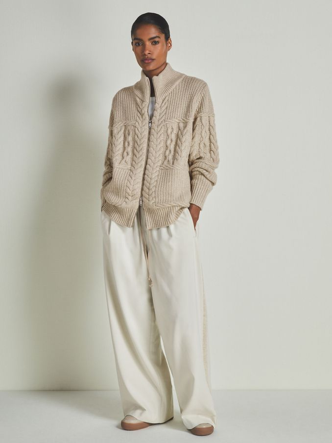 Reiss | Les 100 Ciels Wool and Cashmere Cardigan in Stone (E86676) | US$205