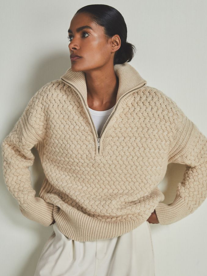 Reiss | Les 100 Ciels Wool and Cashmere Jumper in Stone (E87458) | 643 QAR