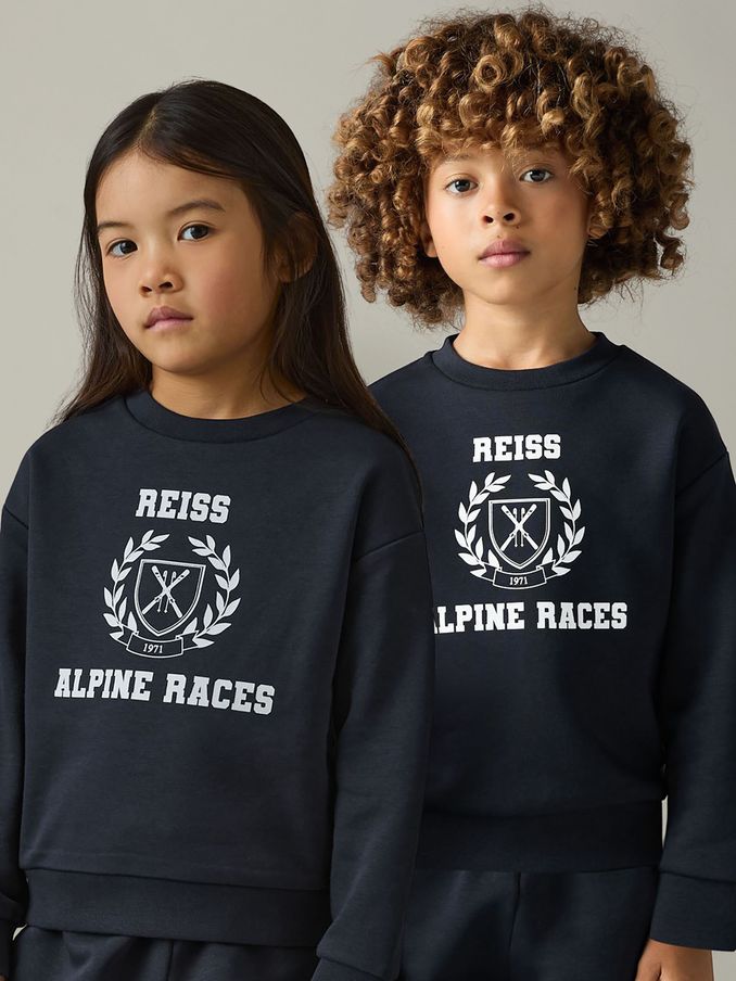 9-13 yrs Cotton-Blend Alpine Races Sweatshirt in Navy/Off White (E87459) | €27