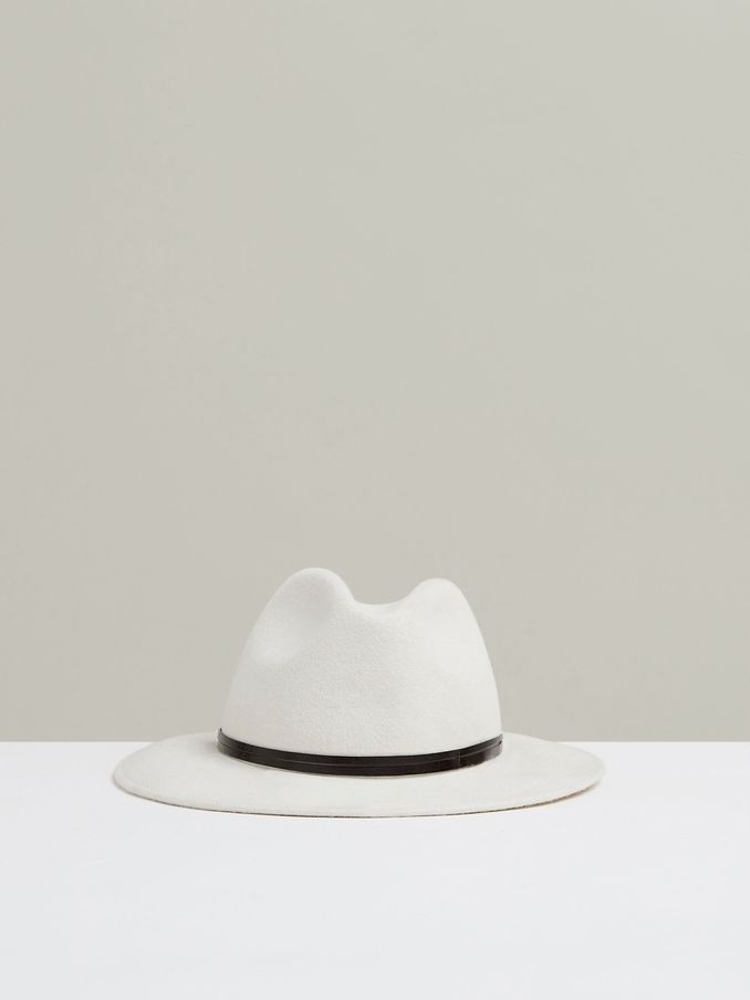 Wool Felt Leather Band Fedora in Ivory (E87471) | US$29