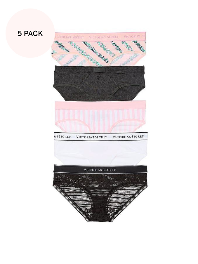 Pink/Grey/White/Black Hipster Logo 5 Pack Knickers (E87928) | €31