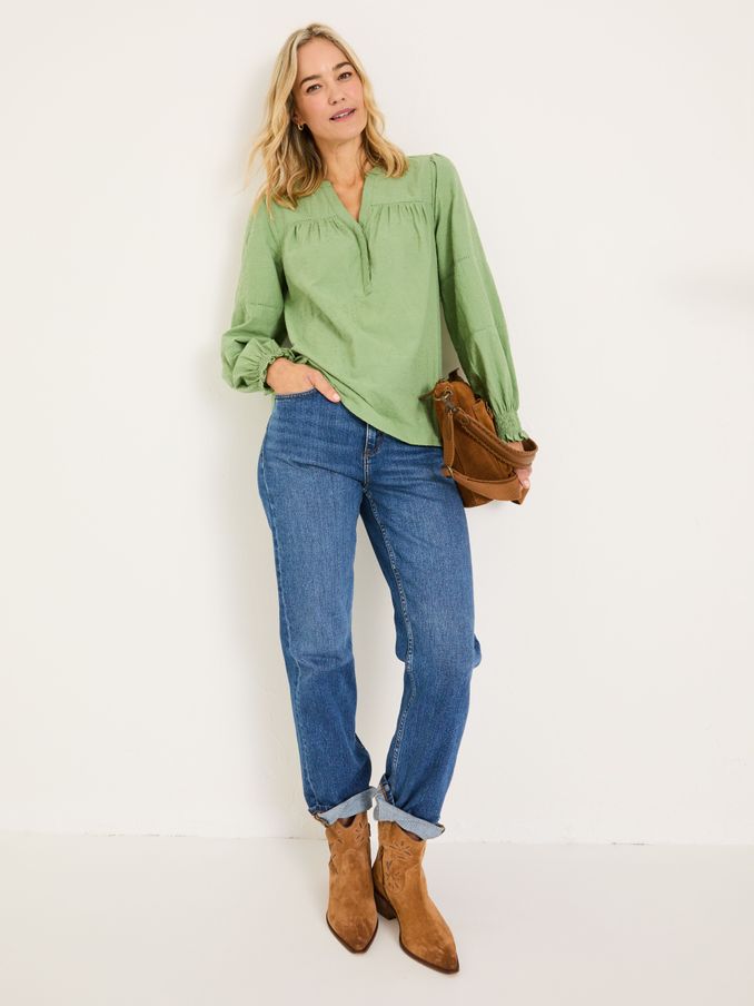 Poppy Olive Green Embroidered Blouse (E88109) | $76