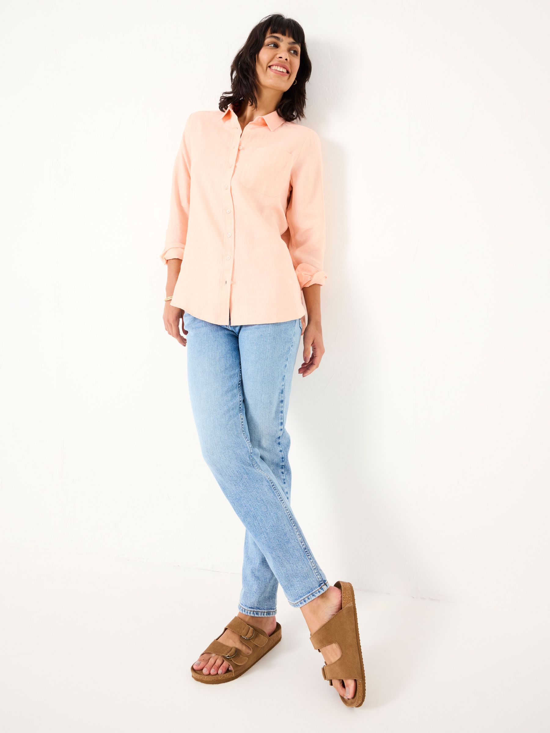 Coral Pink Olivia Linen Shirt (E88110) | €77.50