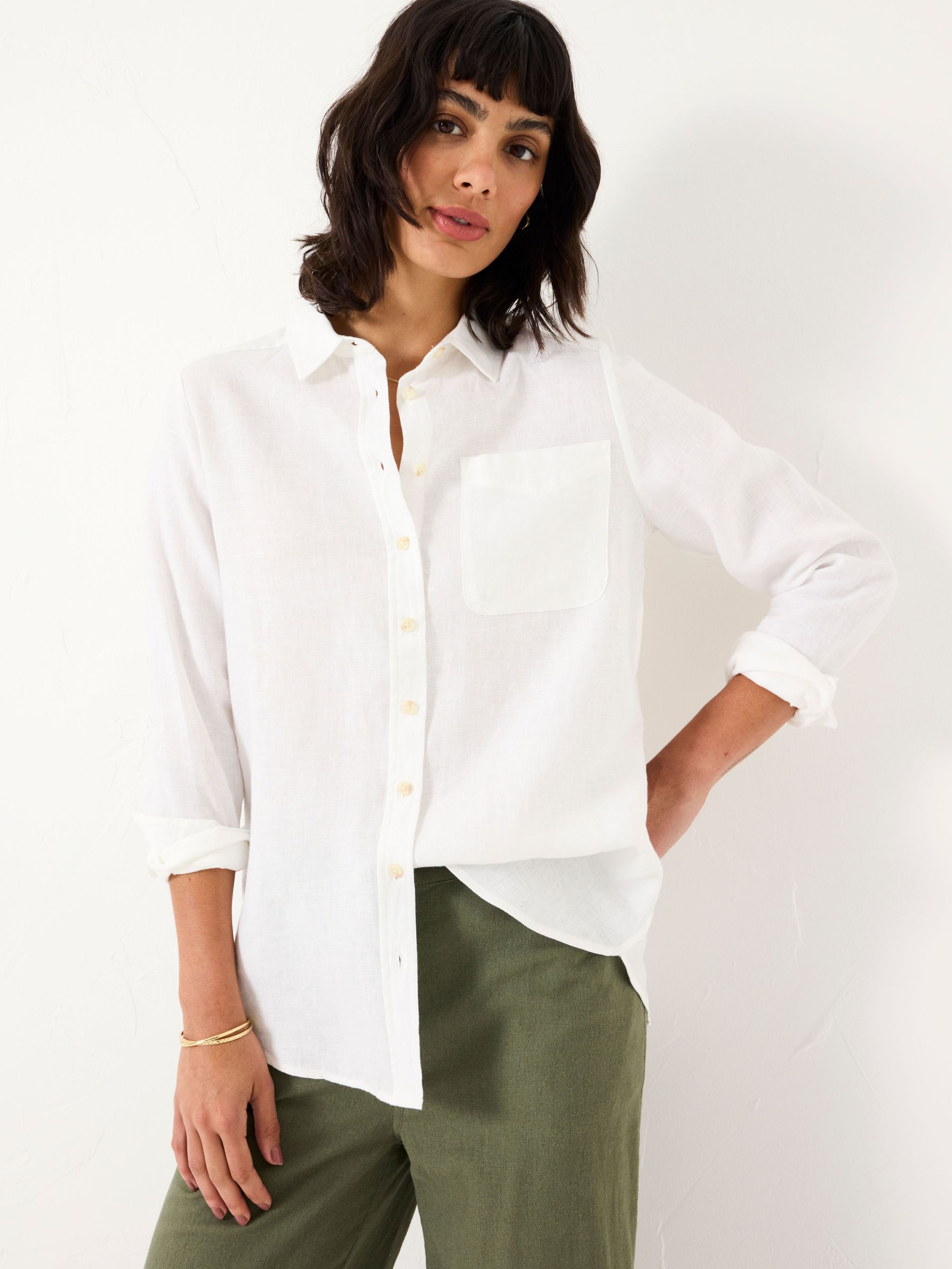 White Olivia Linen Shirt (E88112) | $102