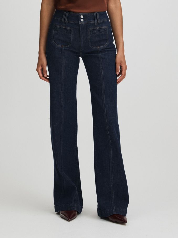 Leenah Wide Catania Blue Paige Catania Blue Exposed Button Wide Leg Jeans (E88161) | €218