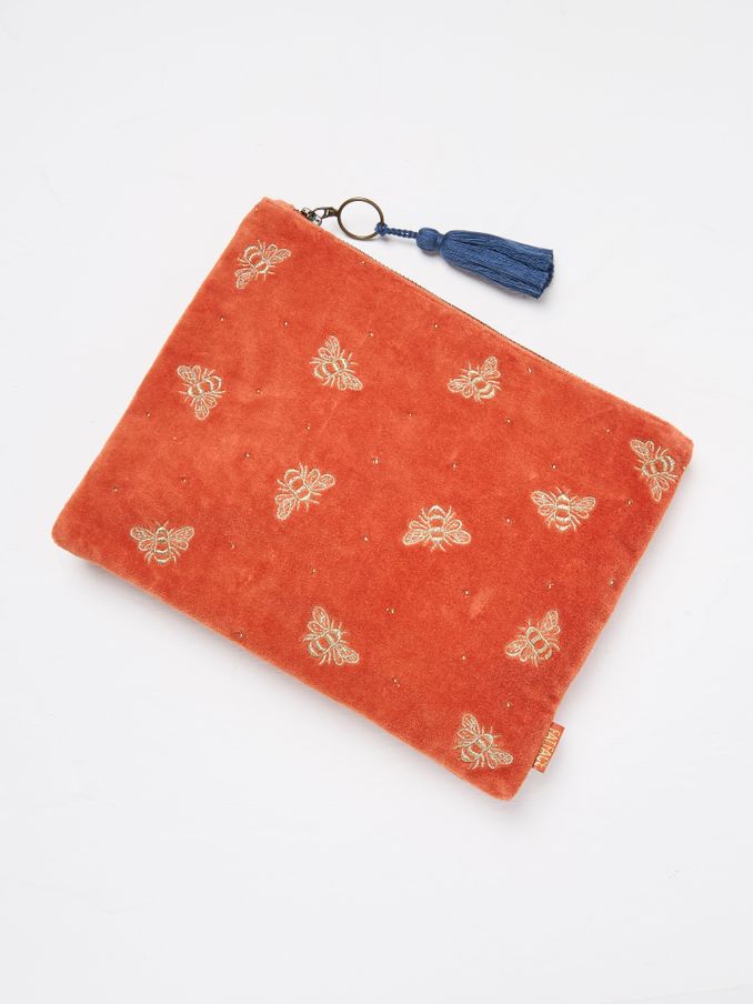Orange Bee Embroidered Velvet 100% Cotton Pouch (E88417) | €25.50