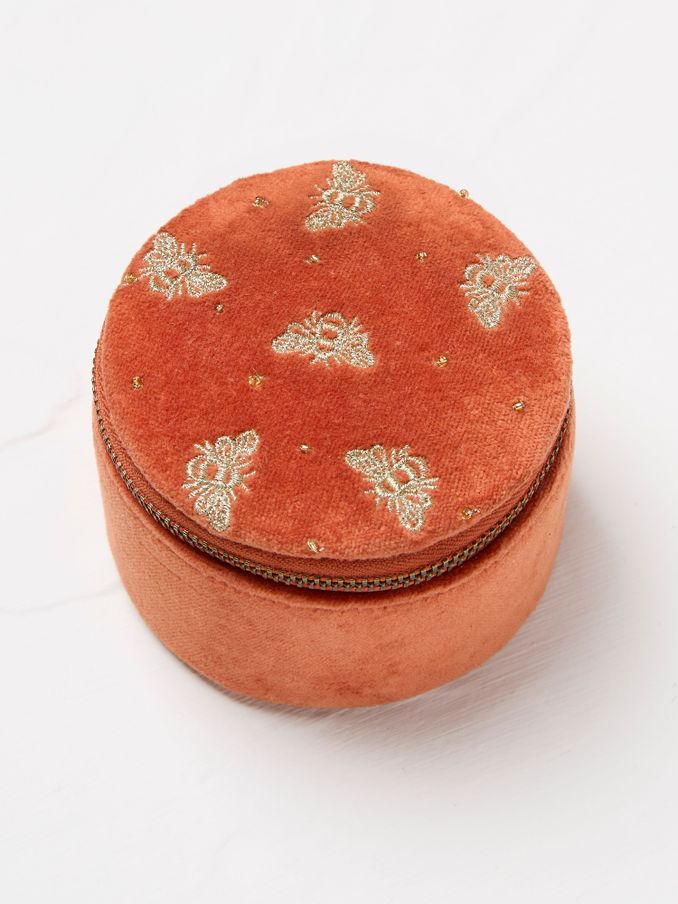 Orange Bee Embroidered Travel 100% Cotton Jewellery Box (E88423) | $30
