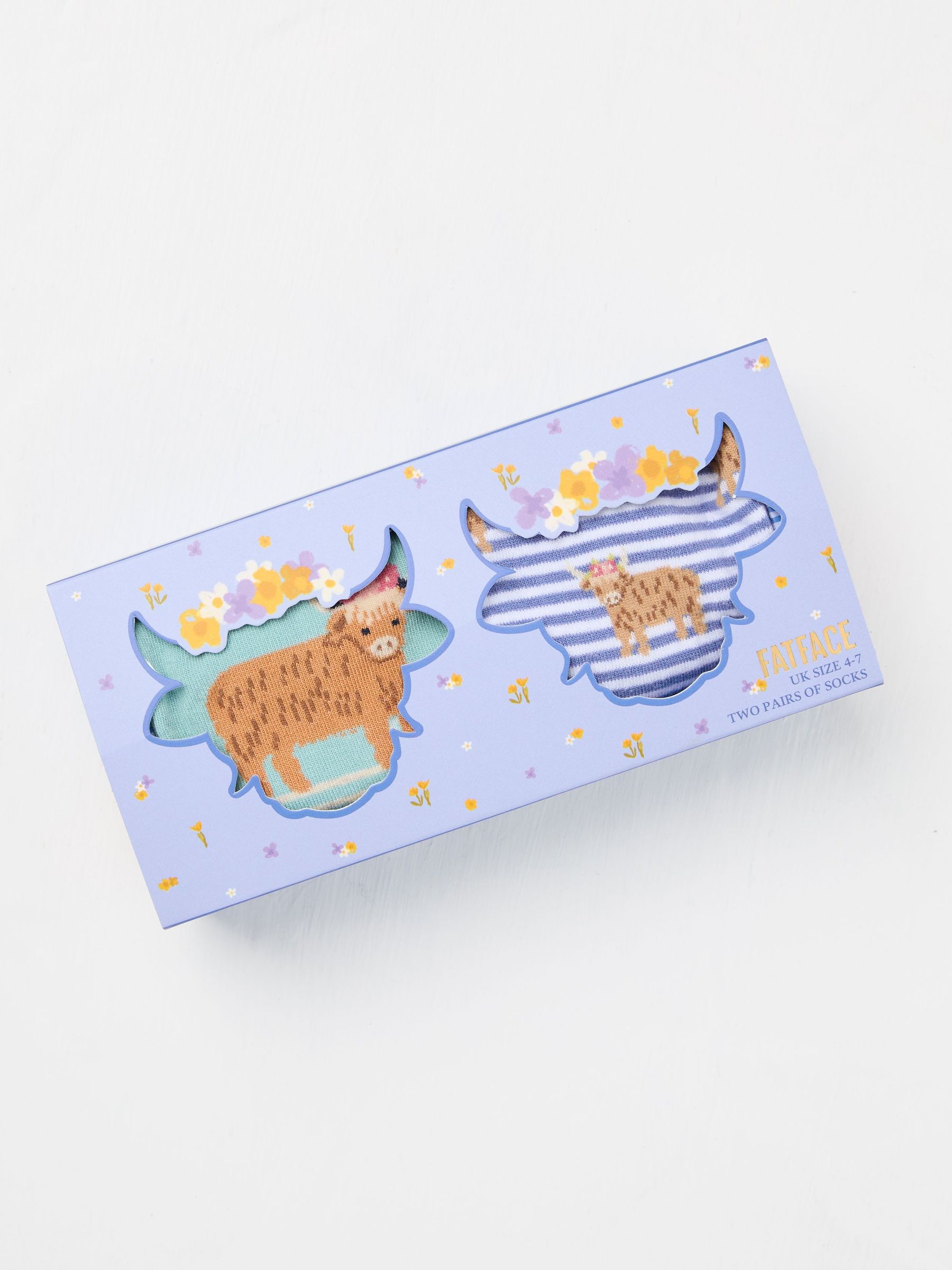 Multi Blue 2 Pairs Hetty Highland Cow Socks in a Box (E88483) | $18