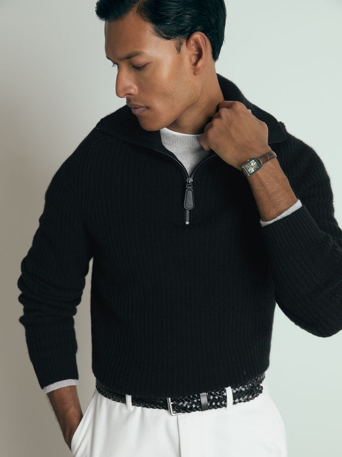 Atelier Ribbed-Cashmere Funnel-Neck Jumper in Black (E88907) | €323