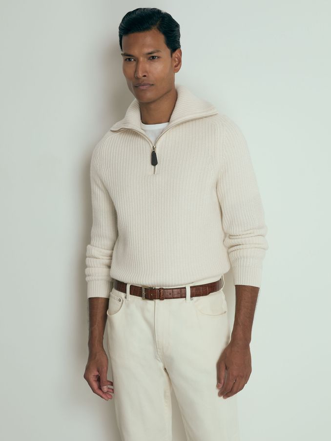 Atelier Ribbed-Cashmere Funnel-Neck Jumper in White (E88910) | €323