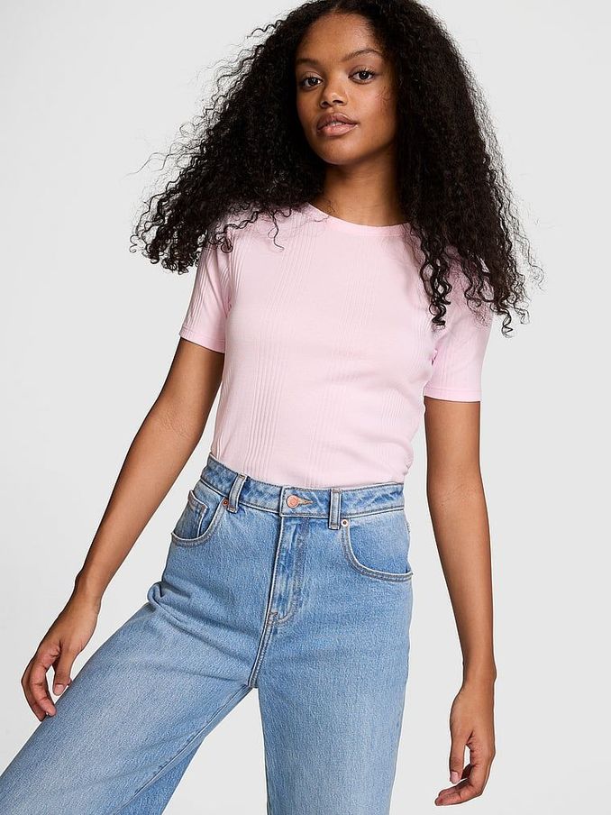 Pink Tulip Ribbed Short Sleeve T-Shirt (E89926) | €29