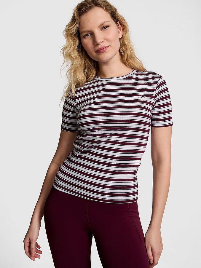 Purple Rose Stripe Ribbed Short Sleeve T-Shirt (E89927) | €13