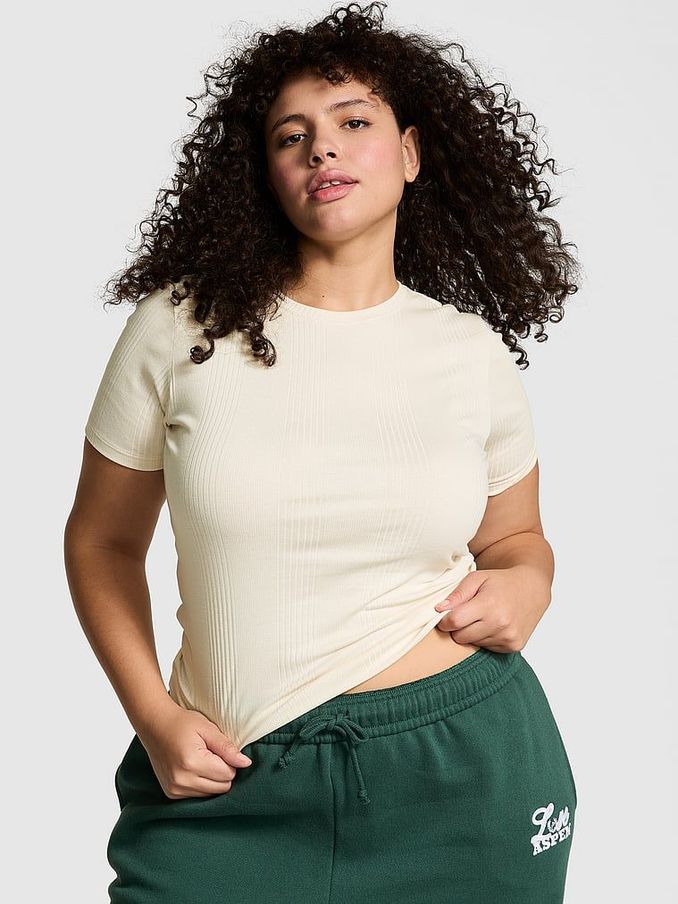 White Shell Ribbed Short Sleeve T-Shirt (E89933) | €29