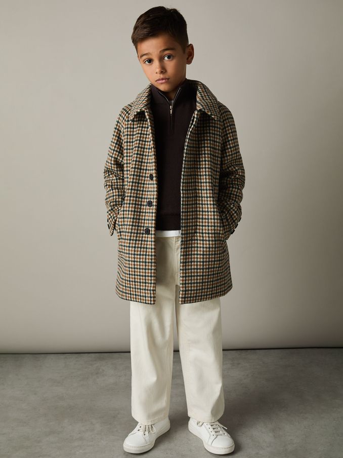 Wool-Blend Shephard’s-Check Coat in Brown Multi (E89940) | €53