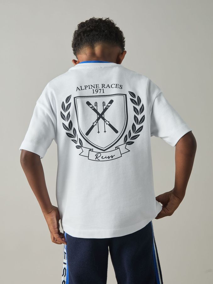 Cotton-Jersey Alpine Races-Print T-Shirt in White (E89959) | US$16