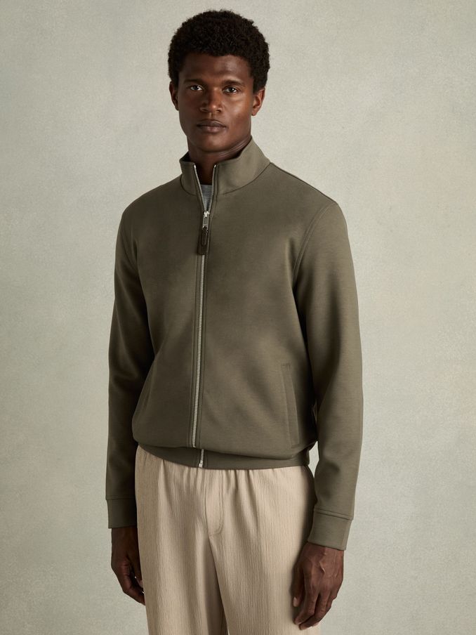 Zipped Interlock-Jersey Jacket in Sage Green (E89963) | US$94