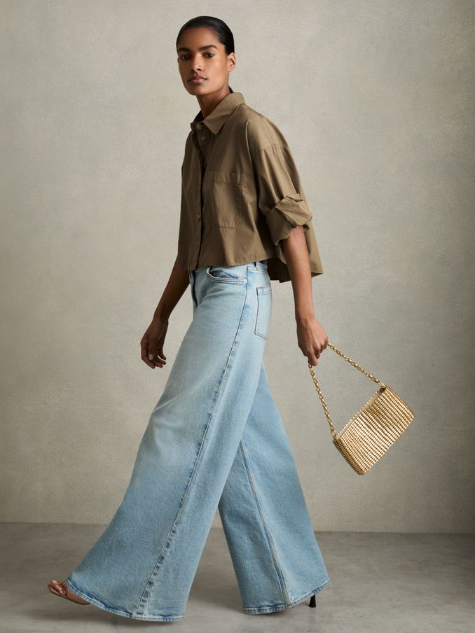 Cropped Cotton Shirt in Khaki (E91965) | €53