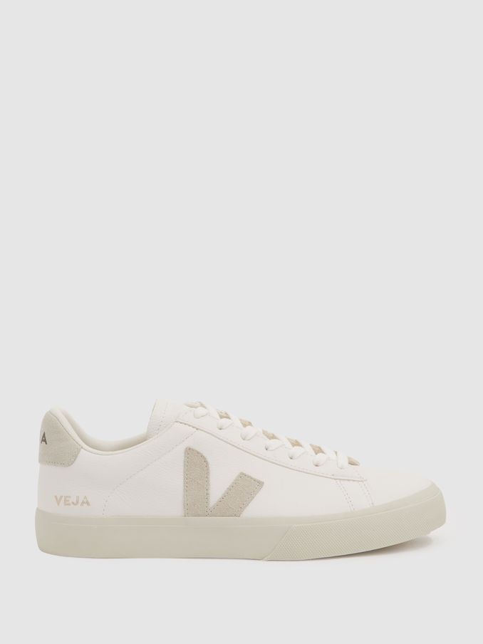 Veja Leather Suede Logo Trainers in White/Natural (E91985) | US$117