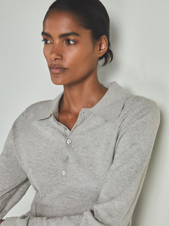 Reiss | Les 100 Ciels Cotton and Cashmere Polo Shirt in Grey Marl (E92562) | CA$66
