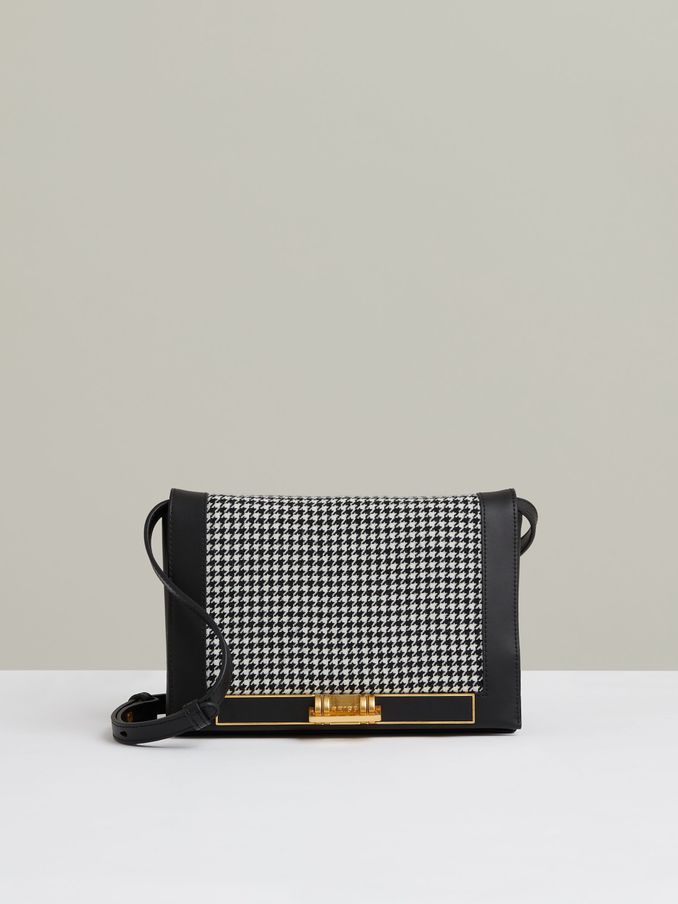 Leather and Dogtooth Wool Bag in Black (E92565) | €107