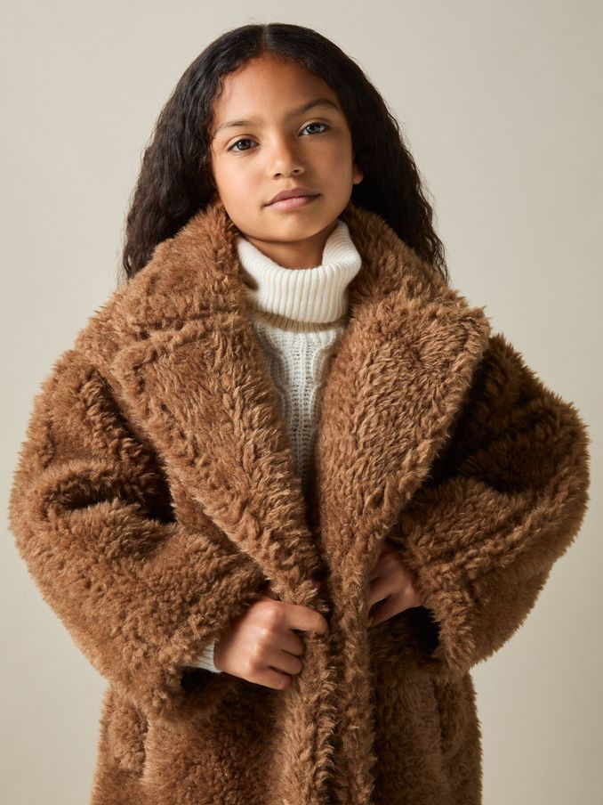 4-9 yrs Longline Teddy Coat with Wool in Brown (E92583) | €220