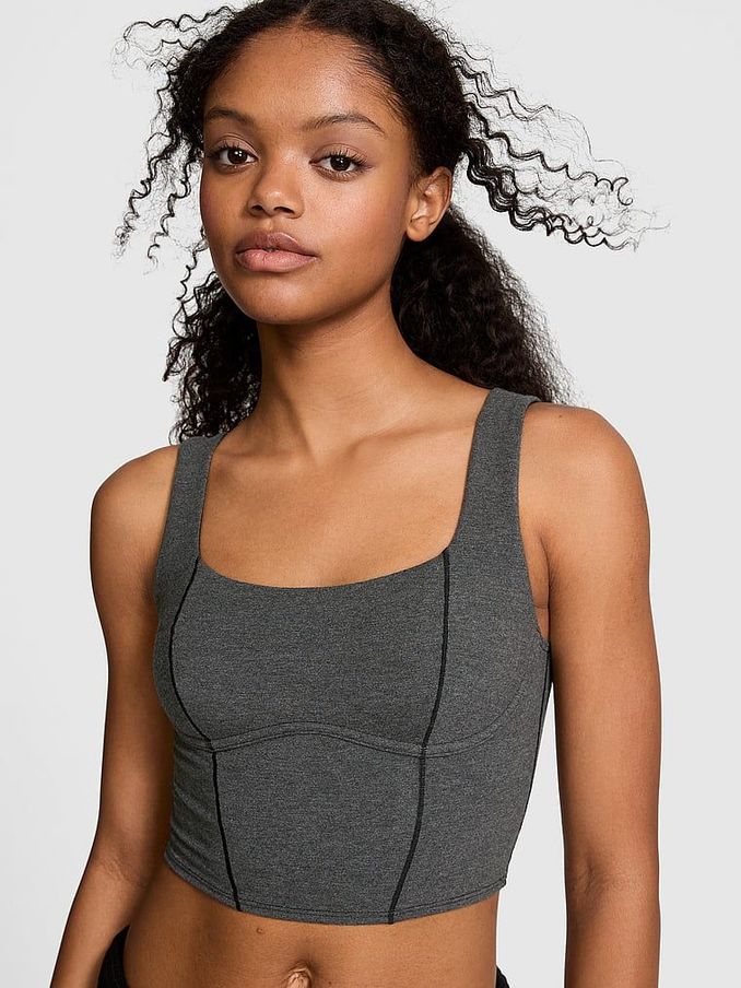 Charcoal Heather Grey Cotton Scoop Sports Bra Top (E93046) | €15