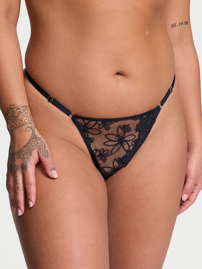 Dark Twilight Blue Ziggy Embelished G-String Thong Knickers (E93051) | €11