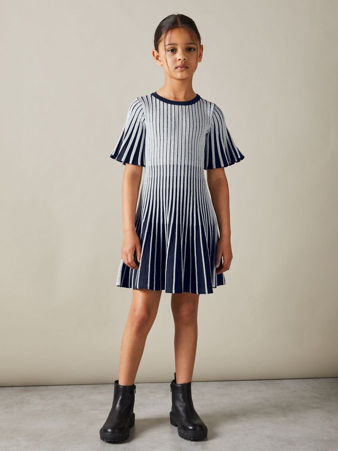 4-9 yrs Metallic Contrast Ribbed Dress in Silver (E93675) | €34