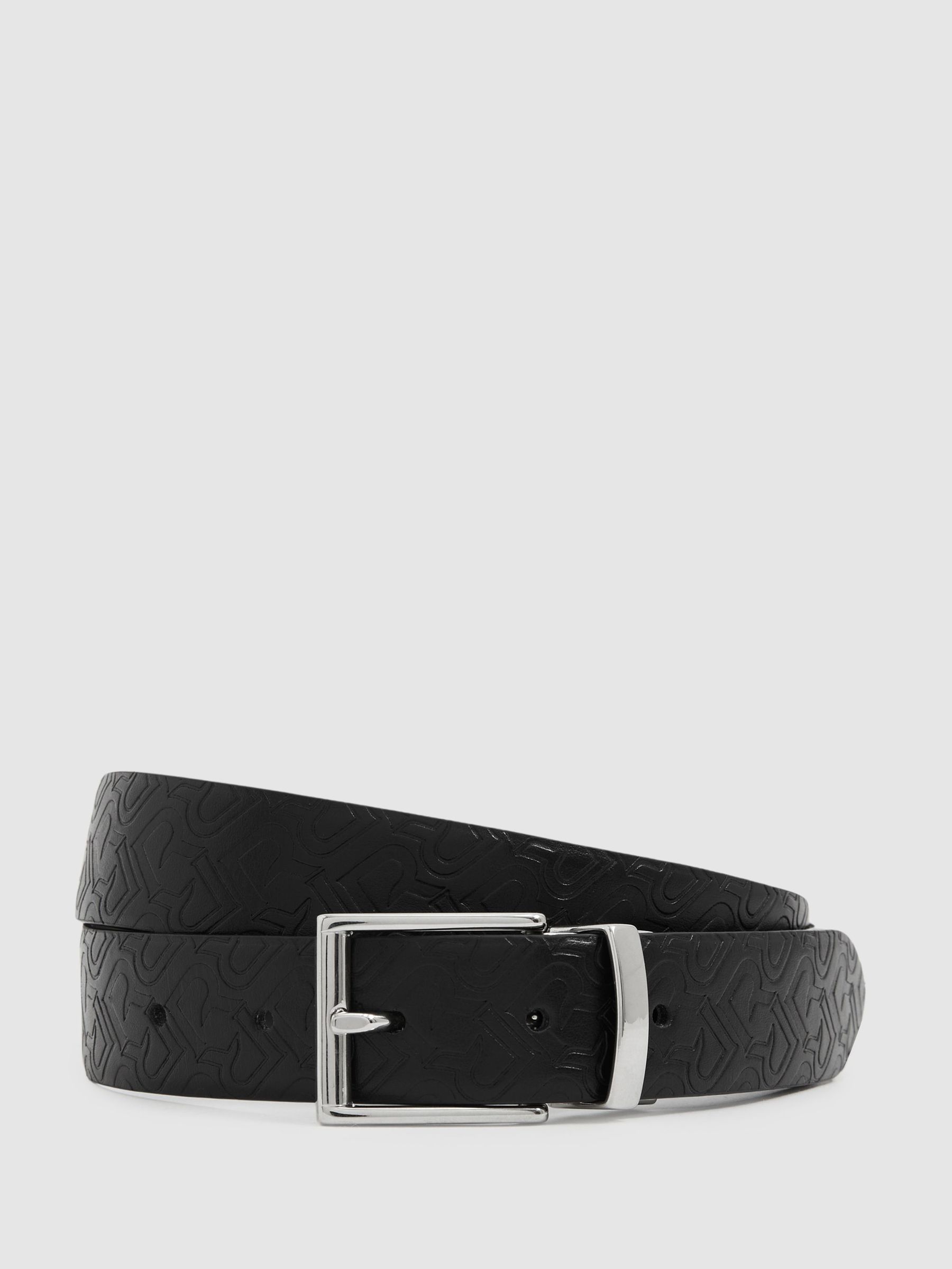 Leather Reversible Logo Debossed Belt in Black (E93695) | €46