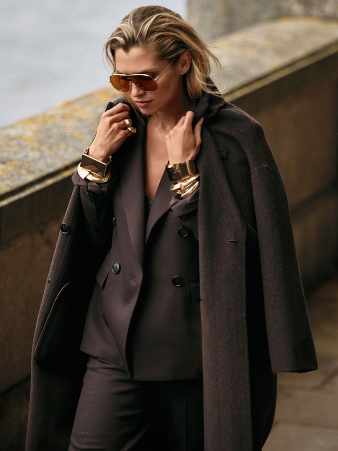 Wool Blend Herringbone-Twill Coat in Chocolate (E93700) | US$315