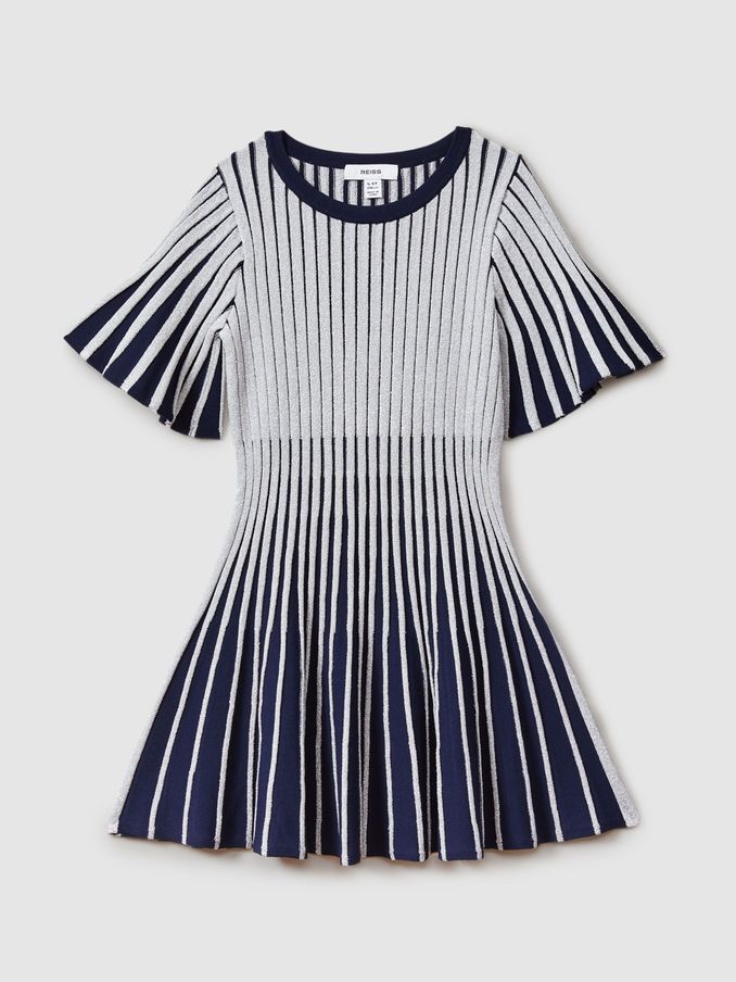 13-14 yrs Metallic Contrast Ribbed Dress in Silver (E93708) | AED169