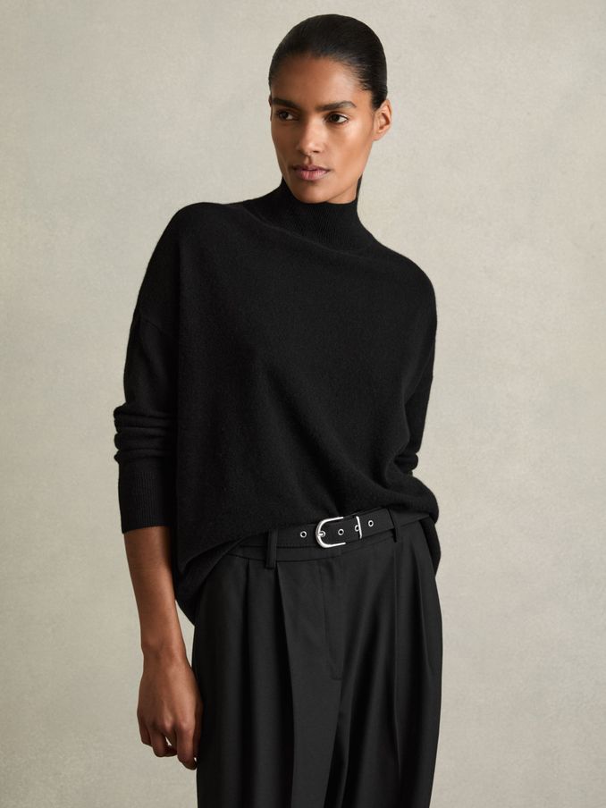 100% Cashmere Roll-Neck Jumper in Black (E93710) | US$113