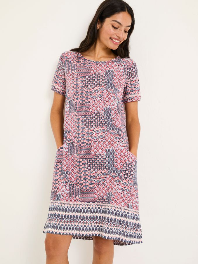 Simone Pink Geo Short Sleeve Jersey Dress (E94192) | $76