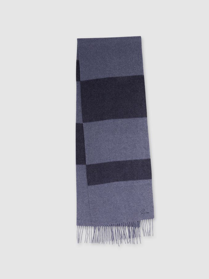 Wool and Cashmere Striped Scarf in Navy/ Indigo Melange (E94415) | US$55