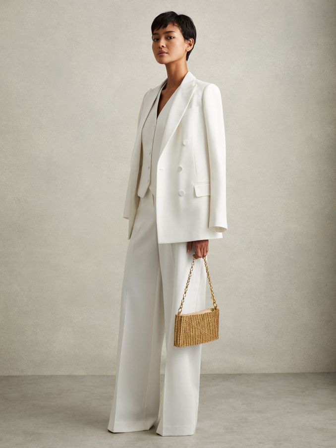Petite Wool Blend Wide Leg Tux Trousers in White (E94418) | €93