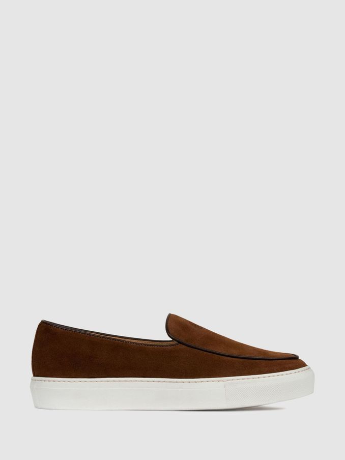Unseen Footwear Suede Georgetown Trainers in Brown/White (E95766) | €140