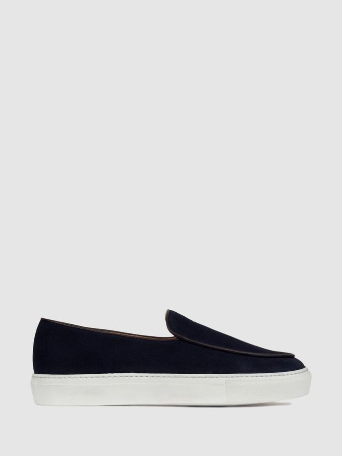 Unseen Footwear Suede Georgetown Trainers in Navy/Brown/White (E95770) | US$163