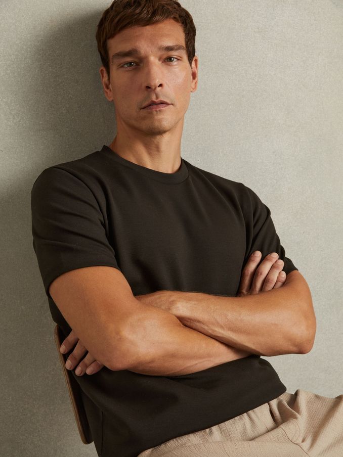 Interlock Jersey Crew Neck T-Shirt in Chocolate Brown (E96662) | US$110
