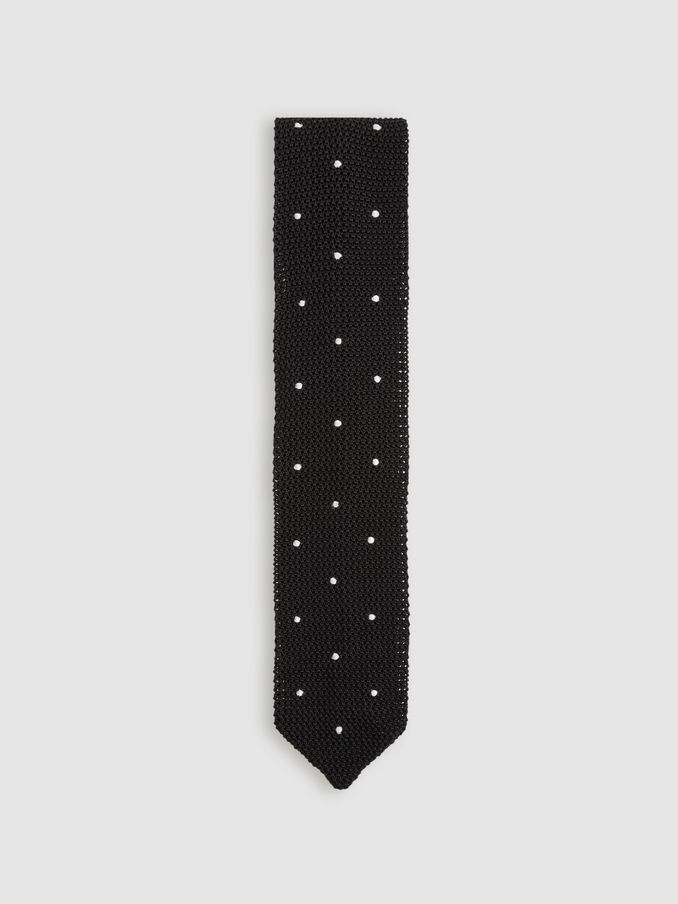 Silk Knitted Pin-Dot Tie in Black (E96667) | US$49