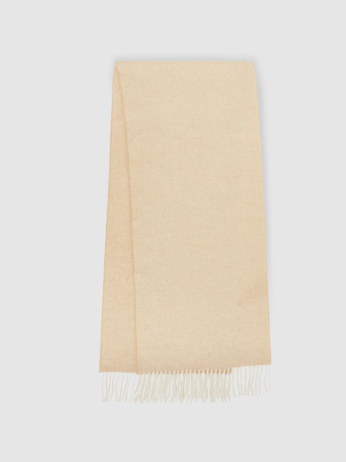 Wool-Blend Herringbone Scarf in Oatmeal/White (E96672) | US$49