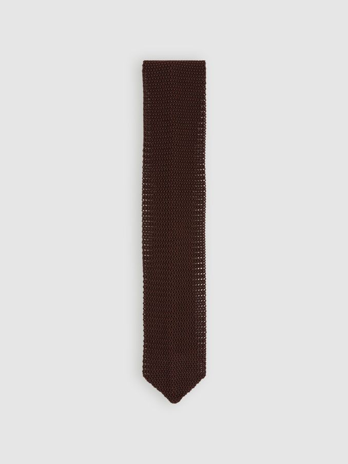 Silk Knitted Tie in Dark Brown (E96675) | $110