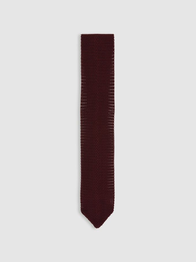 Silk Knitted Tie in Burgundy (E96676) | US$55