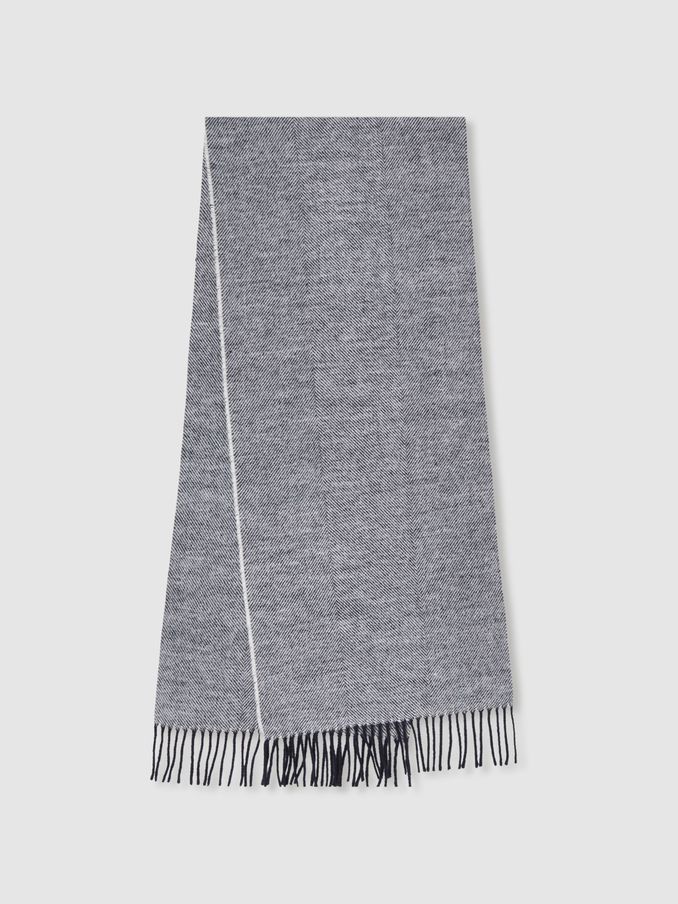 Wool-Blend Herringbone Scarf in Navy/White (E96677) | US$60