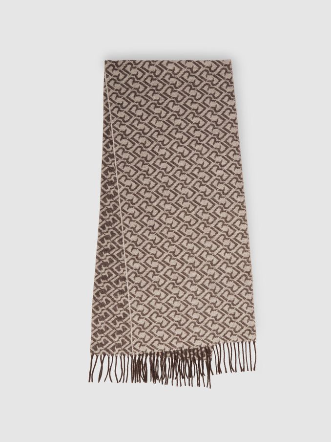 Logo-Jacquard Scarf With Wool in Dark Brown/ Off White (E96678) | €95