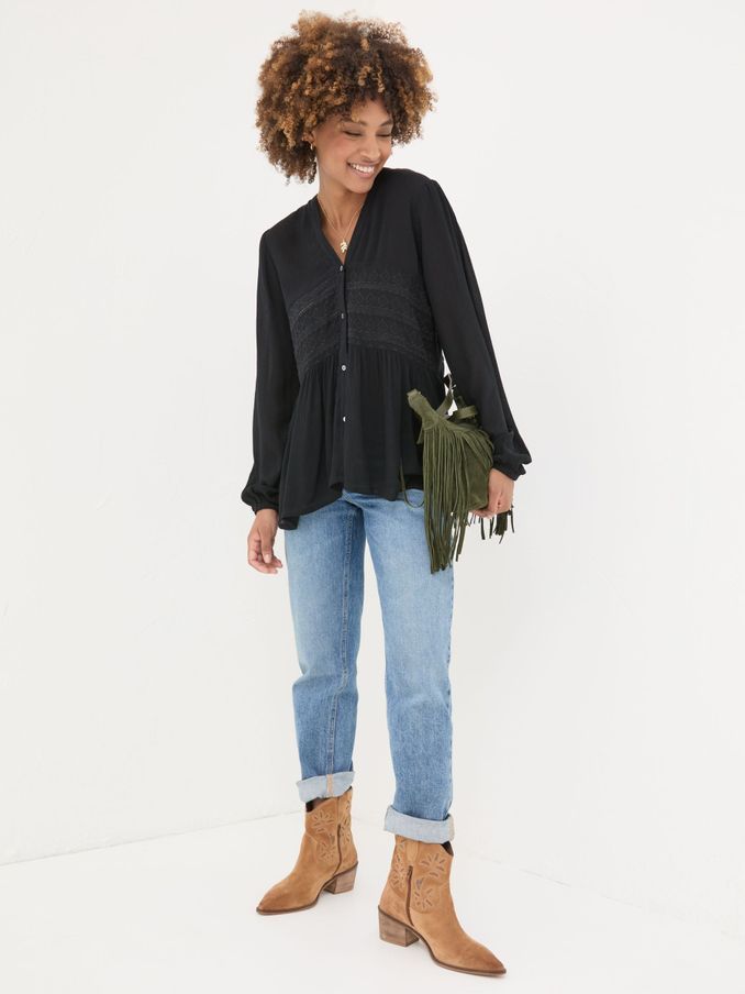 Black Lou Embroidered Blouse (E97030) | €39
